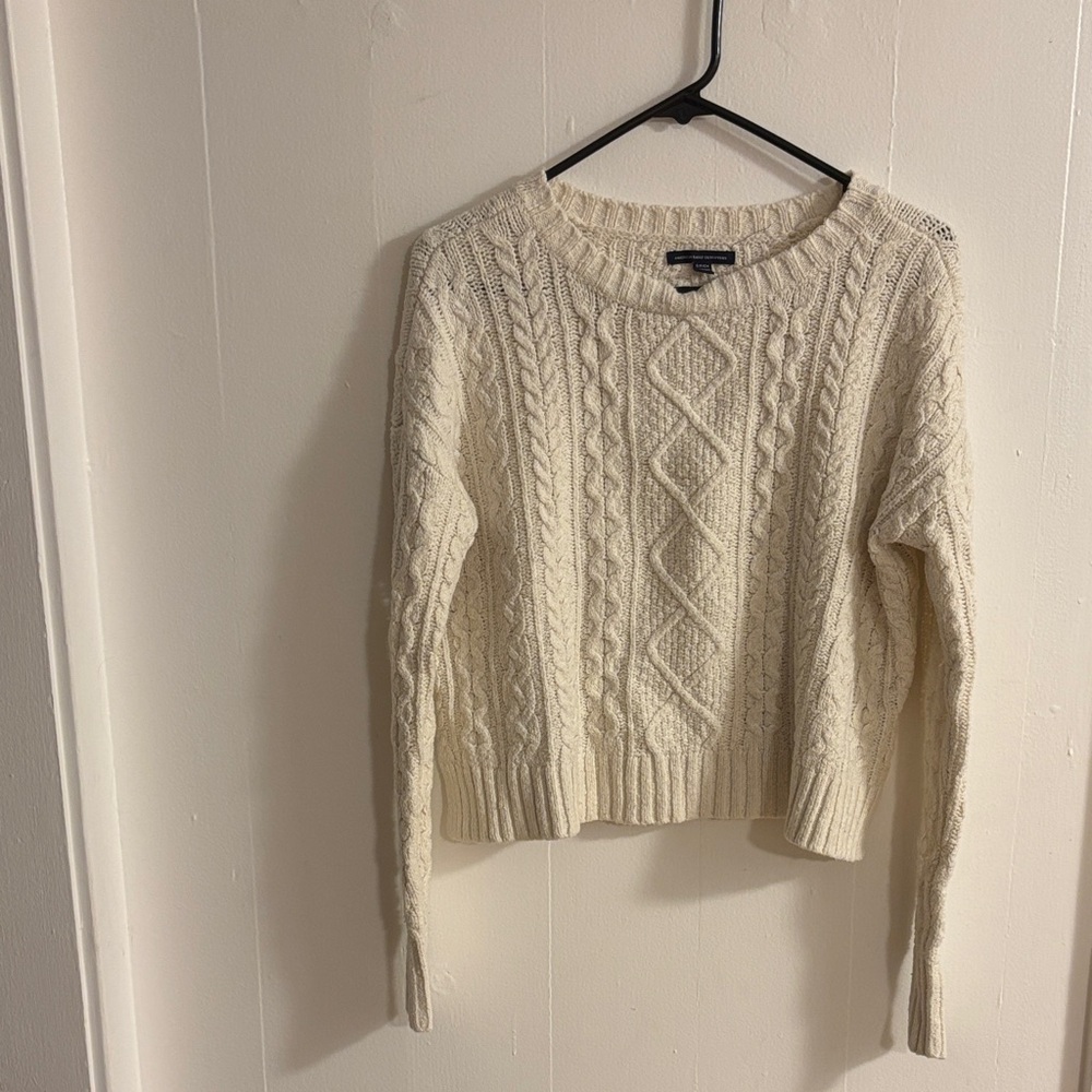 American Eagle Outfitters Cream Cable Knit Sweater